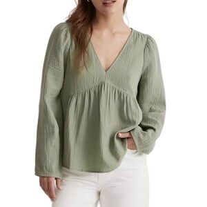 MadeWell Lightspun Peasant Top Dried Aloe Sage Green Blouse Gauze Flowy Boho
